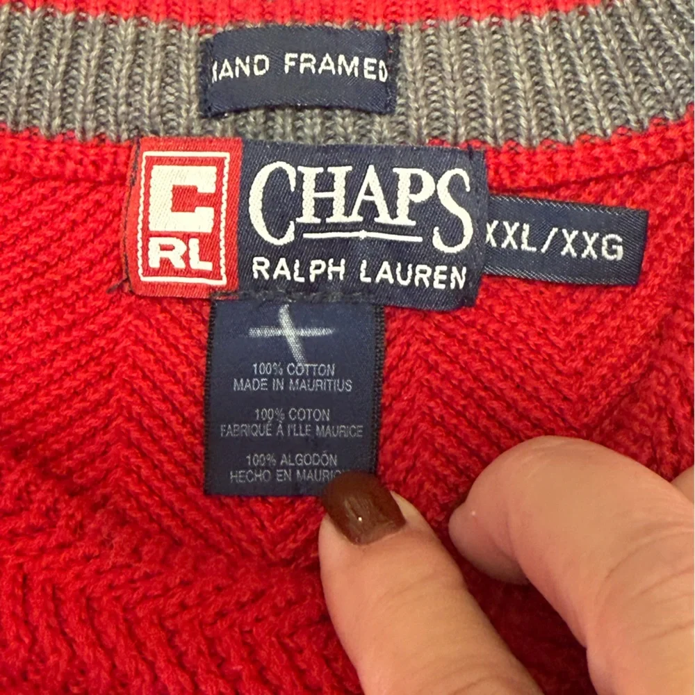 Chaps Ralph Lauren Retro Red Chevron Knit 100% Cotton Sweater Size XXL
